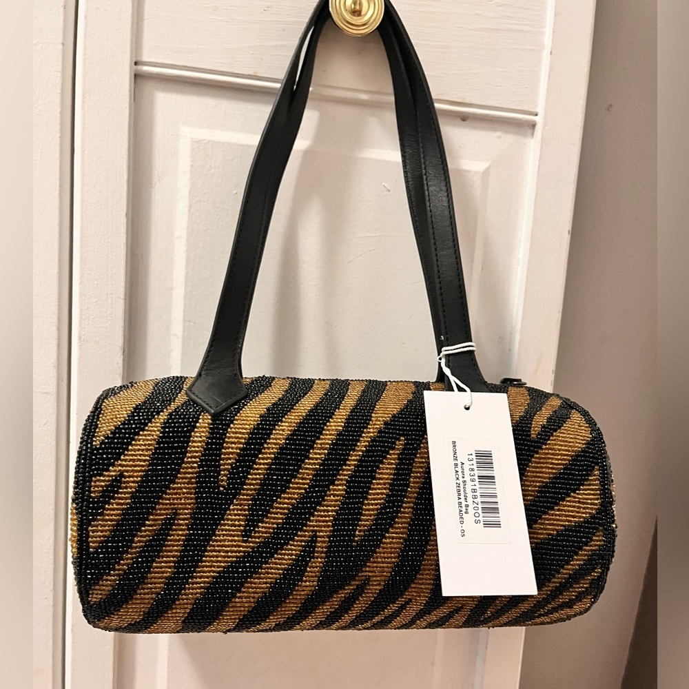 NWT & Dustbag REFORMATION CYLINDER BEADED SHOULDER BAG in black/bronze - Picture 5 of 11